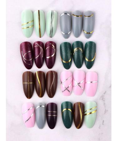 EBANKU 12 Sheets Gold Silver Metal Nail Stickers Metallic Curve Strip Line Nail Decal Self-Adhesive 3D Wave Design DIY Decoration for Women Girls - Buy Online on GoSupps.com