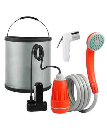 KEDSUM Portable Camping Shower, Camp Shower Pump, Rechargeable Portable Shower, (+ Sprayer & Collapsible Bucket) Portable Outdoor Shower Head for Camping, Hiking, Traveling GFS-1701
