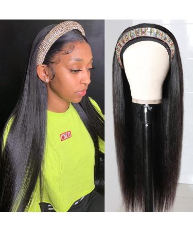 Headband Wigs Human Hair Straight Hair Wigs 18 inch Glueless Headbands Wigs Brazilian Virgin Human Hair None Lace Front Wig Style Easy to Wear 130% Density Form Utrue hair 18 Inch (Pack of 1) Headband wig-Straight hair-Nat…