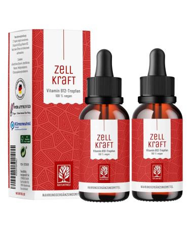 NATURTREU Vitamin B12 drops 2-pack - 2x 50ml cell power - 250g per drop vegan & alcohol-free - Methylcobalamin & Adenosyl