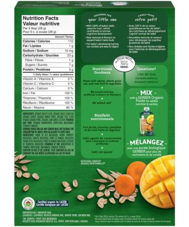 GERBER Organic Cereal Wheat & Wholegrain Oatmeal with Mango Carrot Baby Food Cereals 6+ Months 208 g 6 Pack - Packaging May Vary - Buy Online on GoSupps.com