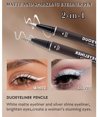 White Silver liquid Eyeliner 2-in-1 Shimmer Glitter Eyeliner Pencil Long Lasting Eye liner Waterproof Smudge-Proof High Pigmented Smooth Colored Metallic Matte Eyeliner Ultra-Fine Tip Eye makeup-01 01# - Buy Online on GoSupps.com
