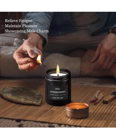 Premium Lavender Woods Scented Candle for Men - Long Lasting 50-Hour Burn | Masculine Black Soy Candle Gift - Buy Online on GoSupps.com