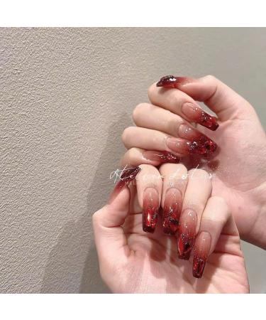 Handmade Nail Wearing Christmas Wine Red Halo Dye Nail Beauty Wedding False Nails(S) - Buy Online on GoSupps.com