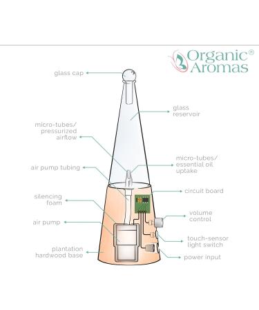 Exquisite Nebulizing Essential Oil Diffuser - Organic Aromas Aromatherapy with Light-Colored Wood Base & Glass Reservoir - Buy Online on GoSupps.com