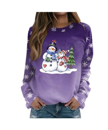 Women Xmas Pulli Top Santa Claus Pullover Pullover Blous Christmas Christmas Sweater Festive tops Long-sleeved Ugly moose printed T shirts sweatshirt 4-Purple 3XL