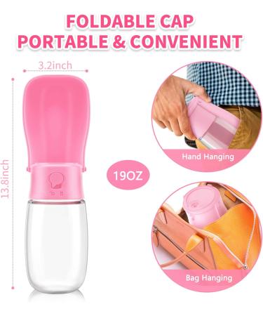 Foldable Dog Water Bottle with Waste Bag and Pet Cup - Portable Leak Proof Puppy Drinking Dispenser - Outdoor Walking or Travel for Dogs, Cats, and Other Animals - 19OZ Pink - Buy Online on GoSupps.com