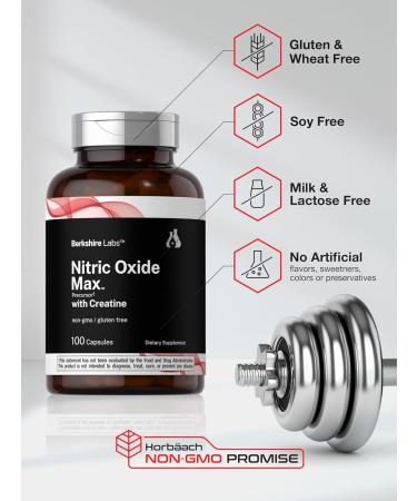 Horb ach Nitric Oxide Supplement with Creatine | 100 Capsules | L Citrulline L Arginine and Creatine Monohydrate | Non-GMO Gluten Free | Berkshire Labs - Buy Online on GoSupps.com