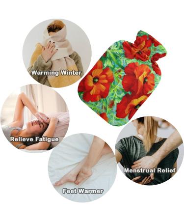 NAANLE 2L Hot Water Bottle with Lid Transparent Poppy Flower Design for Menstrual Cramps Pain Relief & Heat Therapy - Buy Online on GoSupps.com