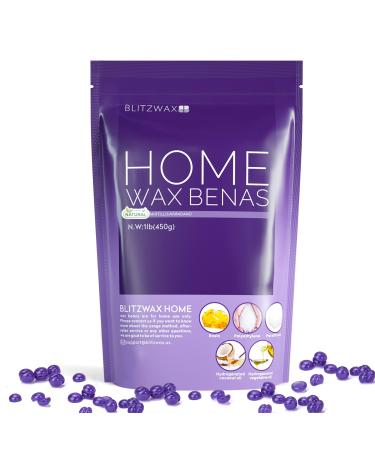 BLITZWAX Hard Wax Beads for Hair Removal 1lb Sensitive Skin Formula Lavender Wax Beans for Brazilian Bikini, Underarms, Back and Chest Large Refill Wax for Women Men At Home Waxing