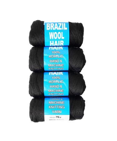 4 Packs Brazilian Wool Hair Yarn, Wool Yarn for Hair Jumbo Braiding& Senegalese Twisting Wool Hair Attachment Knitting Hair Braids(Natural Black)
