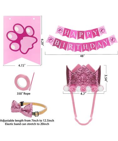 Dog Birthday Party Accessories | Pink Decoration Set with Crown Glitter Fly & Happy Birthday Banner for Dogs & Cats - Buy Online on GoSupps.com