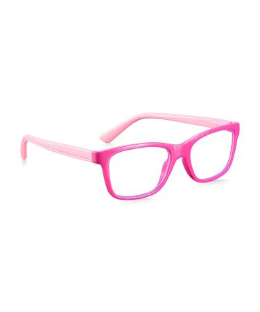 Read Optics Blue-Light Glasses for Girls, Pink Gaming Computer TV Screen Specs, Protective Anti Glare Lens, Age 3-10 Shiny Pink
