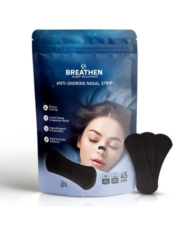 Breathen Sleep Solutions Anti-Snoring Nasal Strip 45ct - Reduce Snoring Relieves Nasal Congestion Hypoallergenic for Improved Deep Sleep & Wellbeing