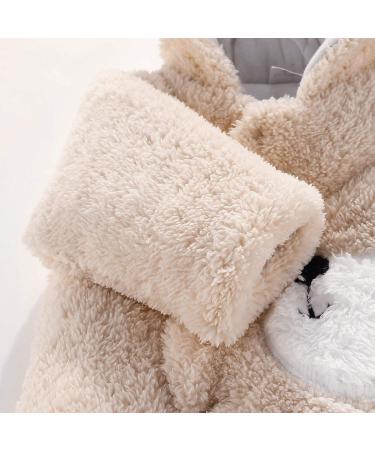 Puseky Newborn Baby Cartoon Bear Snowsuit | Winter Fleece Hooded Romper | Unisex Bodysuit 0-3 Months - Buy Online on GoSupps.com