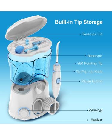 Apiker Water Flosser with 8 Tips, 10 Pressure Settings and 600ml Tank - Family Dental Oral Irrigator for Teeth Braces (White) - Buy Online on GoSupps.com