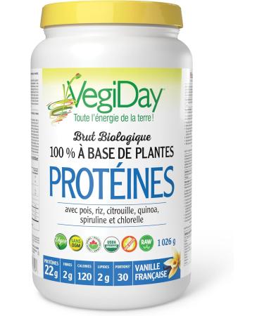VegiDay Raw Organic Plant Based Protein 20g French Vanilla 1110g with Pea Pumpkin Chia Quinoa Spirulina & Chlorella - Buy Online on GoSupps.com