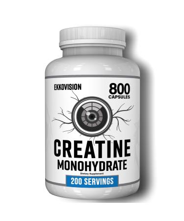 Ekkovision Creatine Monohydrate Capsules Micronized Unflavored Creatine Supplement for Men & Women Pre Workout & Post Workout Support Easy-to-Swallow 800 Capsules 200 Servings