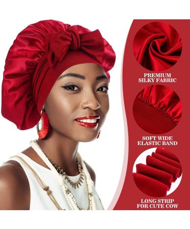 Abeillo Silk Sleep Bonnet for Women - Adjustable Satin Night Cap for Curly Hair - Wine Red - Buy Online on GoSupps.com