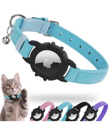 Airtag cat neck band integrated Apple Air Tag cat neck band light tracker cat neck bands for girls young cats kittens and puppies 9-13 inch (23-33cm) blue