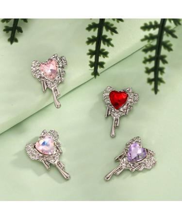 clinmday 10Pcs DIY Nail Art 3D Heart Faux Crystal Alloy Charms Decoration for Phone Case Necklace Jewelry Women Girls Manicure Supplies Purple - Buy Online on GoSupps.com
