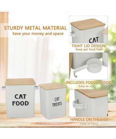 Pet Food and Treats Containers Set with Scoop | Beige Powder-Coated Carbon Steel | Tight Fitting Wood Lids | Storage Canister Tins for Cats or Dogs - Buy Online on GoSupps.com