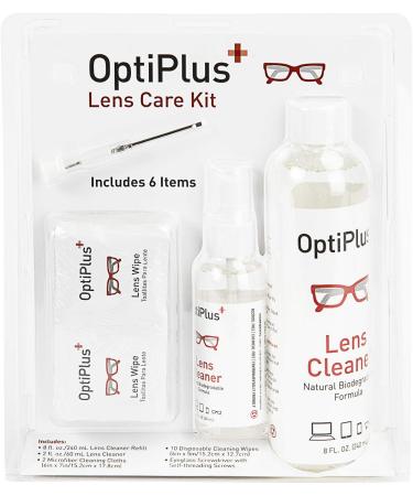 OptiPlus Lens Care Kit: Alcohol-Free Cleaner Microfiber Cloths Wipes & Eyeglass Screwdriver for Perfect Lens Maintenance - International Shipping Available - Buy Online on GoSupps.com