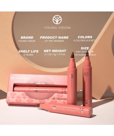 YOUNG VISION Lip Tint Marker Set - 3 PCS Lightweight Lip Stain Long-Wearing Waterproof Liquid Lipstick & Dual Lip Liner Stick in Nude Matte Shades - Buy Online on GoSupps.com