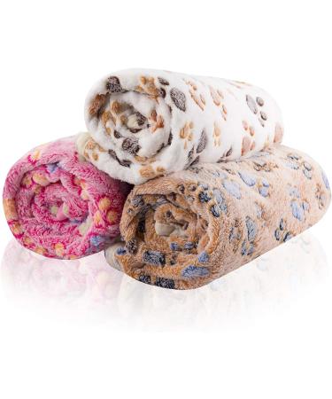 Innext 3 Pack Puppy Blanket for Pet Cushion - Soft Warm Sleep Mat for Small Dogs and Cats - Paw Print Design in Brown, Pink, and White - Buy Online on GoSupps.com
