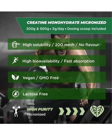 Creatine Monohydrate Powder 300g - 100 Servings, Vegan & Gluten-Free Gym Supplement for Men & Women, Tasteless, Enhance Physical Performance & Muscle Strength, Scoop Included - Ideal for Pre or Post-Workout - Buy Online on GoSupps.com