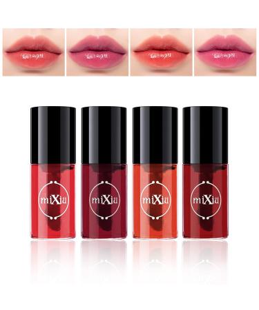 NVLEPTAP 4 Colors Lip Tint Stain Set Tinta Para Labios Lip Stain Long Lasting Waterproof Non-stick Cup Natural Glossy Korean Lip Stain Tint Liquid Lipstick Lip Makeup Gift Set for Women Girls