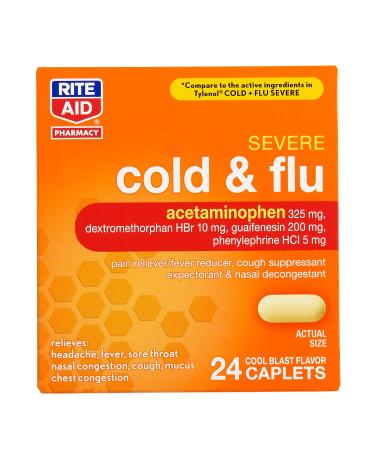 Rite Aid Severe Flu and Cold Relief Caplets - 24 Count | Pain Relief | Congestion Relief | Fever Reducer | Sinus Medicine for Adults | Decongestants for Adults | Cold and Flu Medicine for Adults