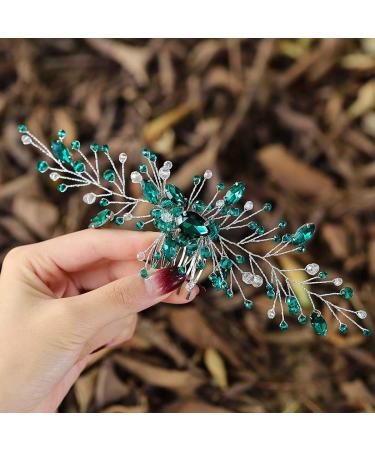 IYOU Princess Green Crystal Hair Comb - Bridal Wedding Headpiece for Girls & Women - Silver Accessories - Buy Online on GoSupps.com