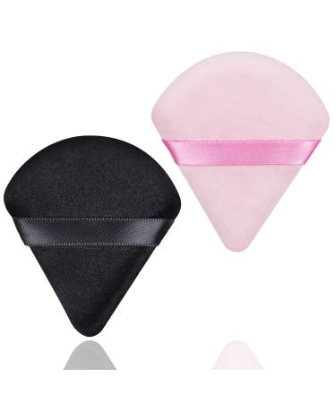 2 pieces triangle makeup powder quacking soft triangle puff velours powder -quaste face triangle reusable triangle make up sponge pads for loose powder foundation cosmetics (pink & black)