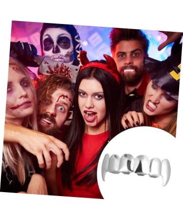 Amosfun 2pcs Werewolf Teeth Halloween Decor Accessories Halloween Party Supplies Teeth Grill Set Artificial Teeth Fake Upper Teeth Silver Plated Teeth Men and Women Silver Prom Supplies - Buy Online on GoSupps.com