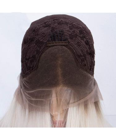 SHIYID Platinum Lace Front Wig - Blonde & Brown Roots | Long Silky Straight Synthetic Wig for Women - Heat Resistant - Buy Online on GoSupps.com
