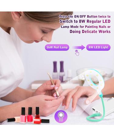 XttnBM 16W USB UV LED Nail Lamp Mini Dryer for Gel Nails | 8 UV/LED Beads, Flexible Gooseneck, 60s Curing Time | Portable Nail Polish UV LED Light for Travel and Home Nail Art - Buy Online on GoSupps.com