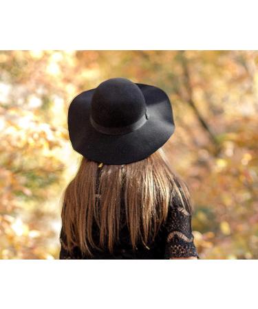 Lanzom Women's Retro Wide Brim Wool Fedora Hat - C-black - Buy Online on GoSupps.com