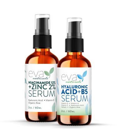 12% Niacinamide Serum & Hyaluronic B5 Serum Bundle For Smooth Bright & Youthful Skin - Pore Minimizer & Moisturizer for Skin - Reduce Dark Spots Fine Lines & Wrinkles with Zinc & Vitamin B5
