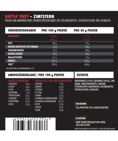 Big Zone Battle Vegan Protein Shake - 1000g | 70% Pea Protein & 20% Rice Protein | Cinnamon Star Flavor | Buy Internationally - Buy Online on GoSupps.com