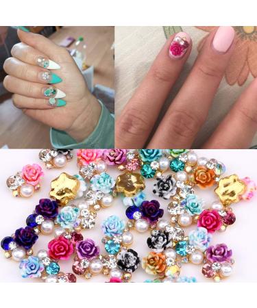 36pcs Colored Flowers 3d Nail Jewelry And Decorations in Crystal Rhinestones 9 Designs Mixed Perfect Size Charms for Nail Decor NCJMC1