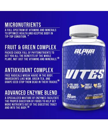 Alpha Supps Vites Men's Multivitamin Complete Daily Supplement with Fruits Veggies Energy Immune & Prostate Support - Daily Whole Food Vitamins with Antioxidants and Digestive Enzymes - Buy Online on GoSupps.com