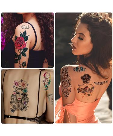 52 Sheets Temporary Tattoos for Women - Includes Large Black Flowers and Colorful Rose Designs - Waterproof and Long Lasting Body Stickers - Buy Online on GoSupps.com