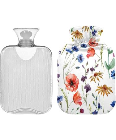 NAANLE Hot Water Bottle with Cover - Goose Blower & Poppy Flowers Watercolor | 1L Menstrual Cramps Pain Relief & Heat Therapy - Buy Online on GoSupps.com