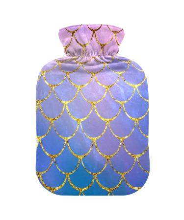 Colorful mermaid scales hot water bottle with reference heat bottles for pain relief water heating pillows feet and bed warmers for heat and cold therapy 1 l