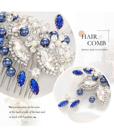 Casdre Blue Crystal Bride Wedding Hair Comb - Silver Rhinestone Bridal Hair Piece with Pearl Accents - Buy Online on GoSupps.com