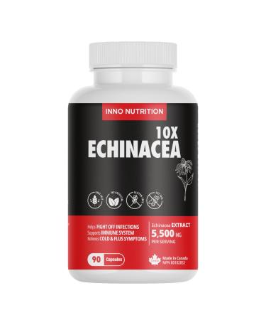Echinacea Purpurea Extract 10X Concentrate 5 500 mg 90 Capsules Immune Support Cold and Flu Respiratory Health No Preservatives Non-GMO Gluten-free Made In Canada