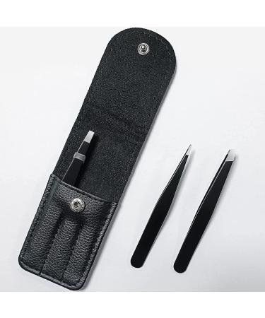 TOPMEET Stainless Steel Eyebrow Tweezers Set for Facial Hair and Splinter Removal - Women/ Men, Black - Buy Online on GoSupps.com