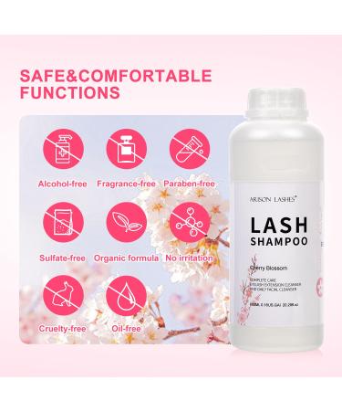 Eyelash Extension Shampoo 600ml | Paraben & Sulfate-Free Foaming Cleaner for Extensions & Natural Lashes | Cherry Blossom | Professional & Self-Use - Buy Online on GoSupps.com