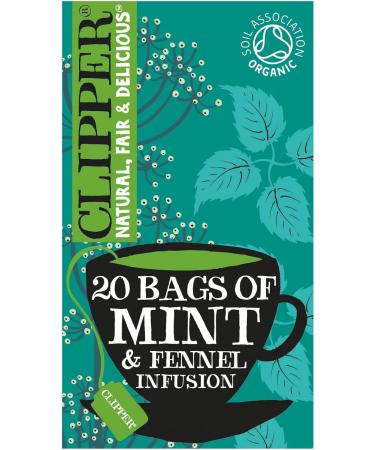 Clipper Organic After Dinner Mint & Fennel Tea Bags | 20 Infusion Peppermint & Fennel Sachets | Caffeine Free Teabags | Eco-Conscious Herbal Tea Bags | Natural Unbleached Plant-Based & Biodegradable Pack of 2 - Buy Online on GoSupps.com